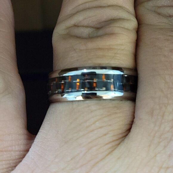 Men's Carbon Fiber Promise Ring - Red Black Carbon Fiber Promise Ring for Guys - Picture 3 of 8
